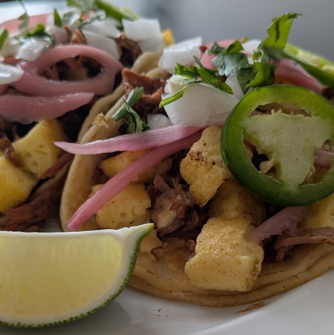 Steak and egg tacos from Donut Farm's weekend brunch