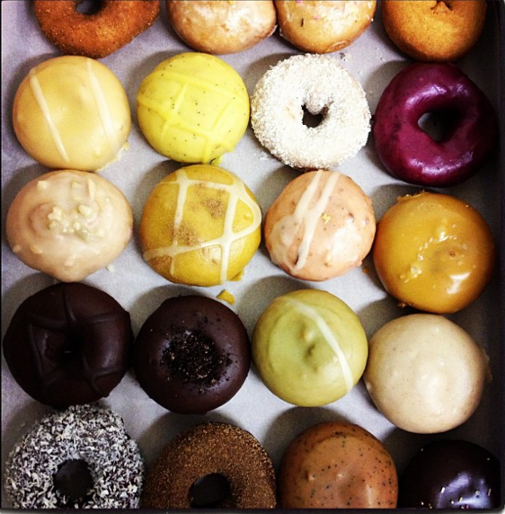 A box of assorted Donut Farm vegan donuts